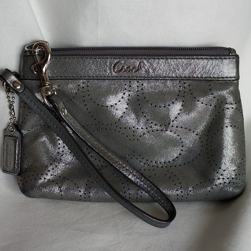 Coach Silver Leather Wristlet, EUC - Picture 1 of 9